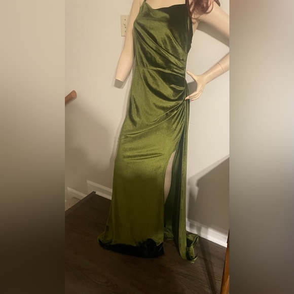Green Velvety Formal Halter Gown - Picture 4 of 8